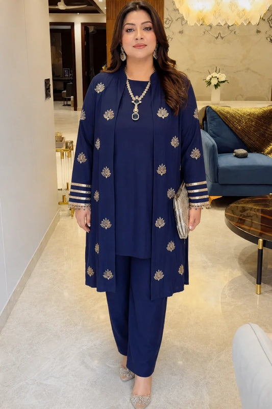 Navy Blue Gota work Salwar Suit with Jacket