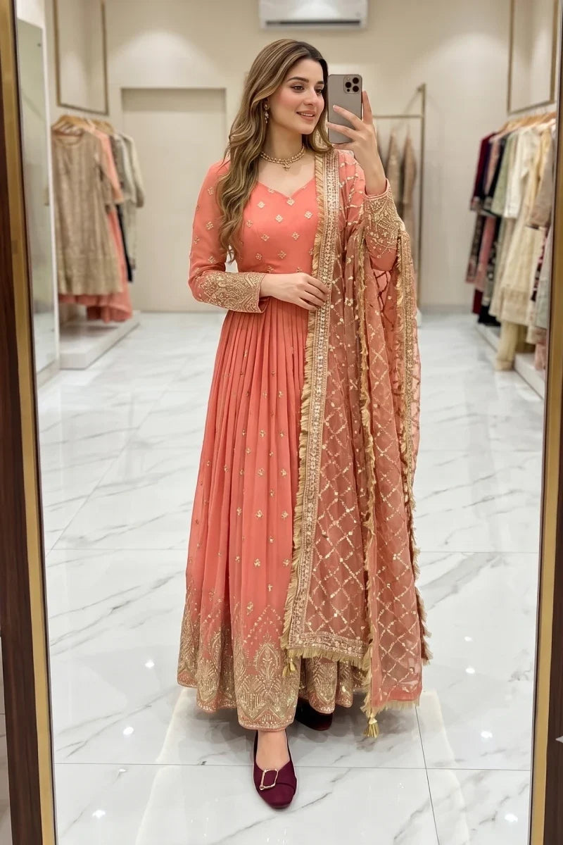 Red Jelly Simmar Silk Embroidered Anarkali Suit with Dupatta