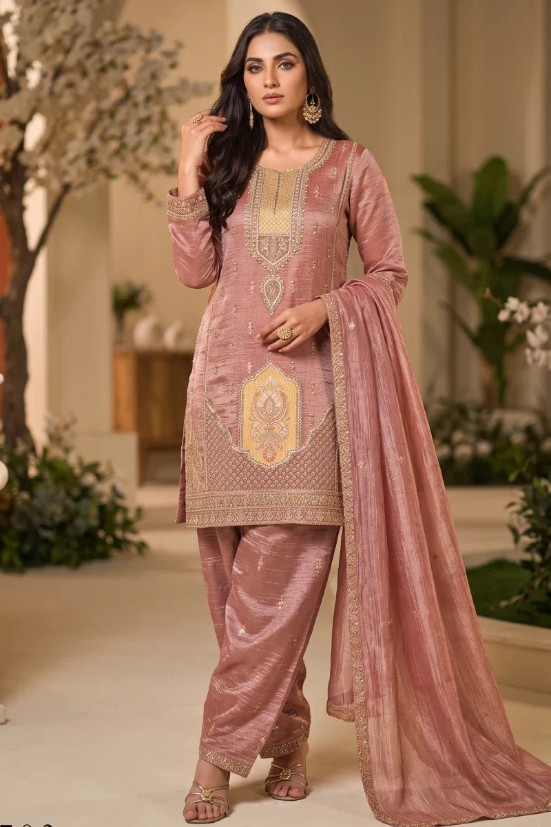 Peach Salsa Silk Beads Salwar Suit