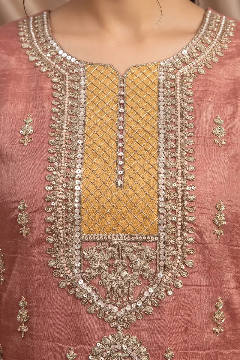 Peach Salsa Silk Beads Salwar Suit