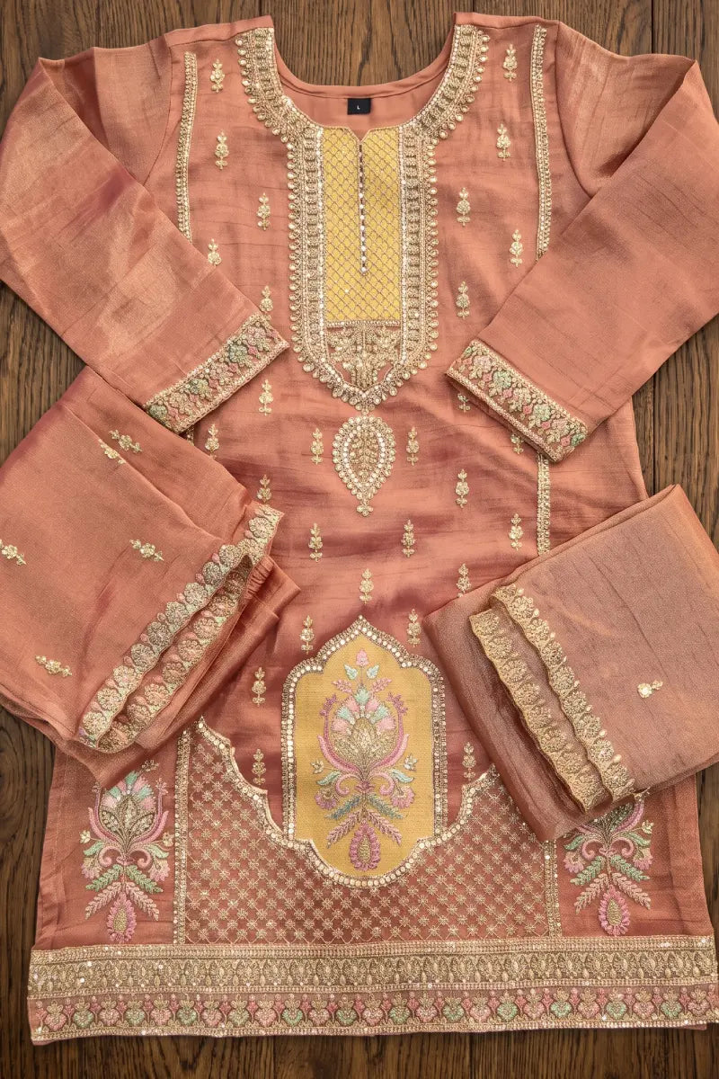 Peach Salsa Silk Beads Salwar Suit