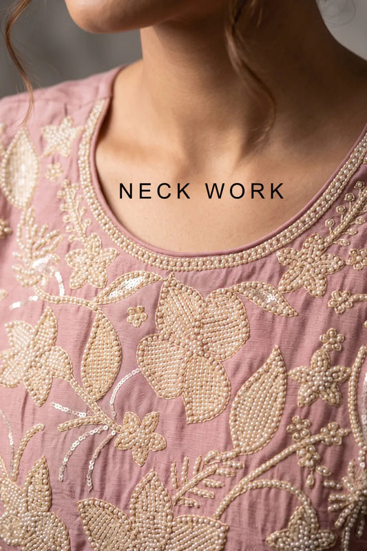 Pink Chinon Embroidered Palazzo Suit with Beads Work