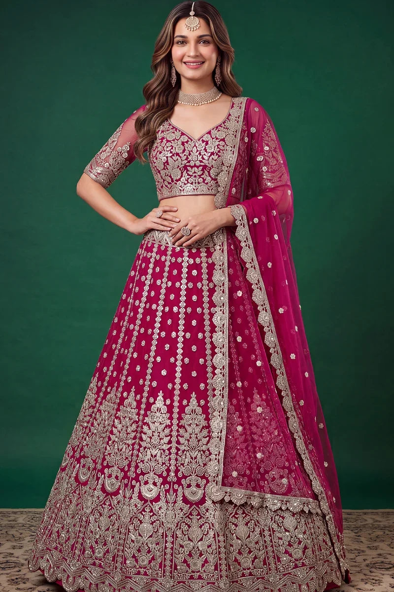 Pink Soft Net Embroidered Lehenga Choli