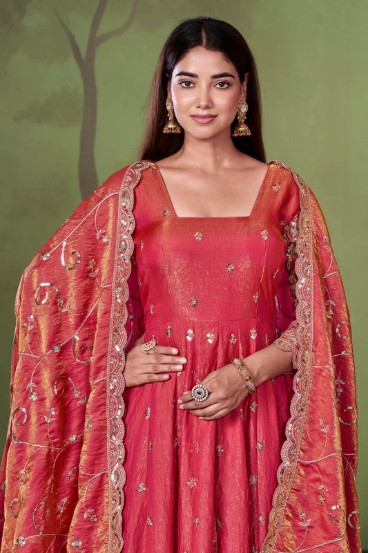 Gajari Jelly Simmar Silk Embroidered Anarkali Suit with Dupatta
