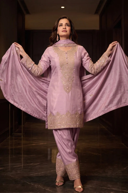 Pink Simmar Silk Embroidered Salwar Suit