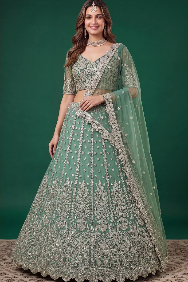 Pista Soft Net Embroidered Lehenga Choli