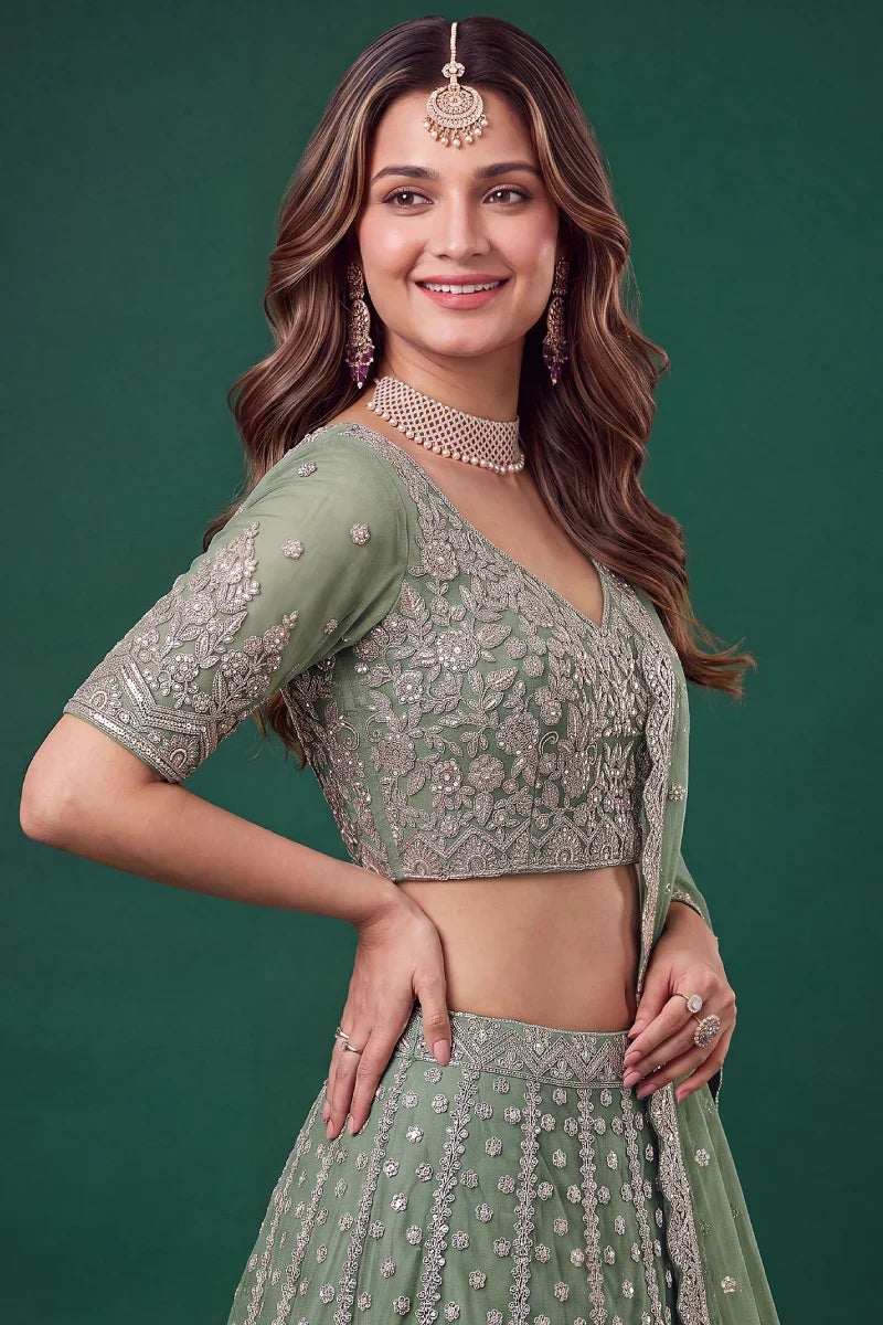 Pista Soft Net Embroidered Lehenga Choli