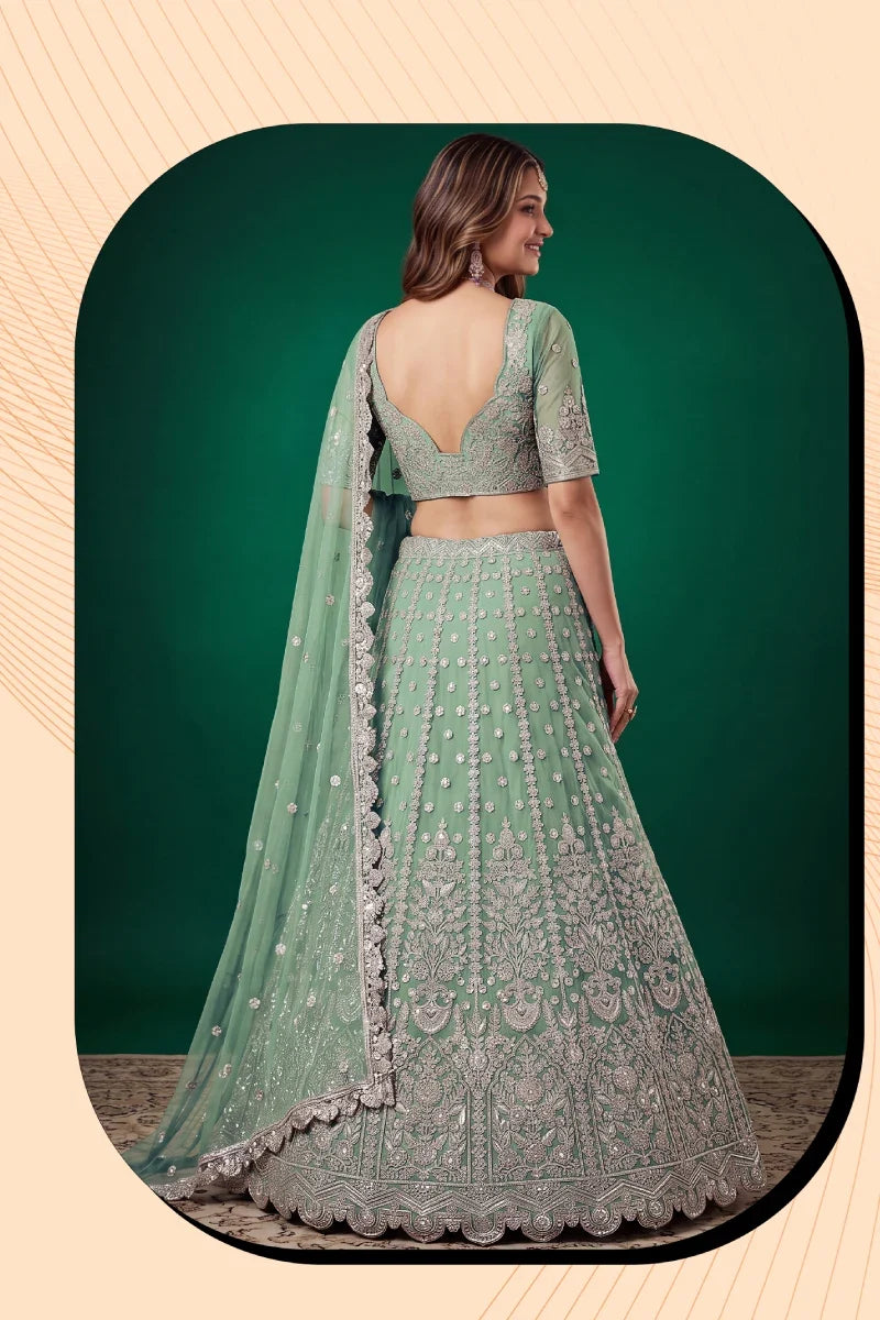 Pista Soft Net Embroidered Lehenga Choli