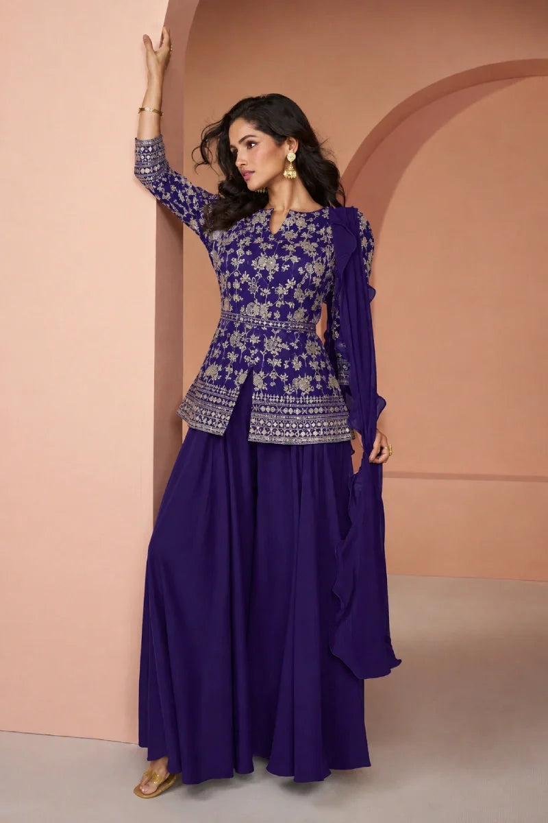 Purple Jacquard Palazzo Suit with Dupatta