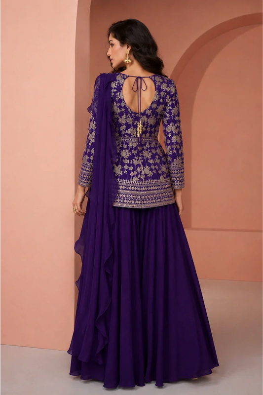 Purple Jacquard Palazzo Suit with Dupatta