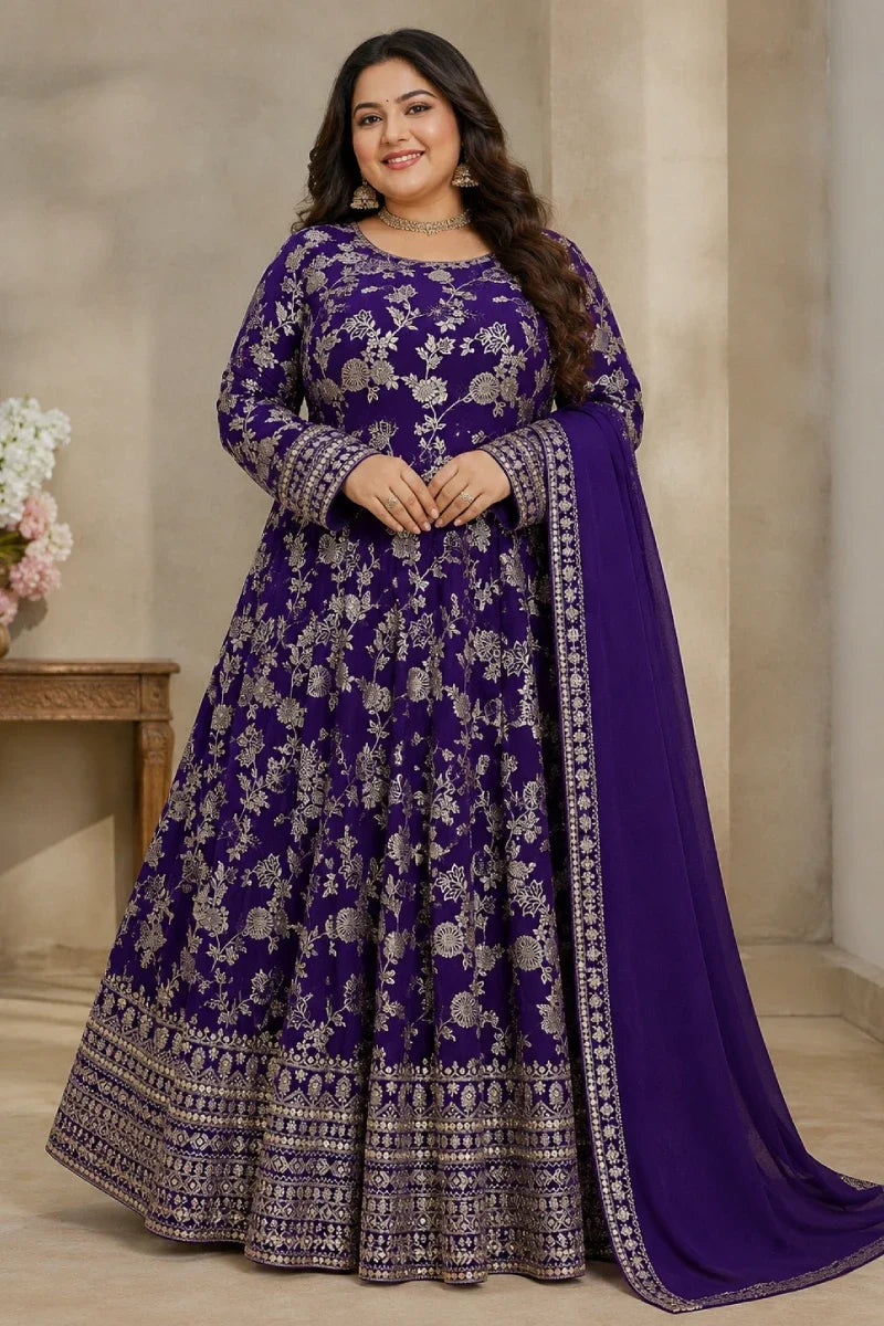 Purple Jacquard Anarkali Gown with Dupatta