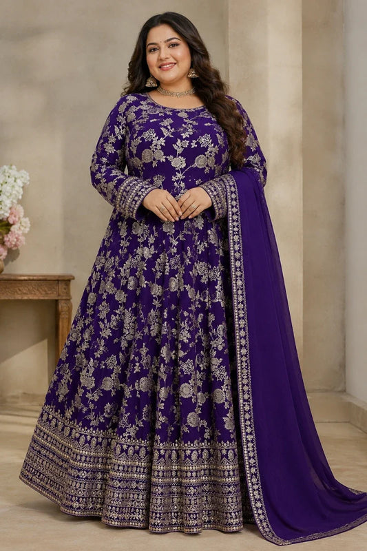 Purple Jacquard Anarkali Gown with Dupatta