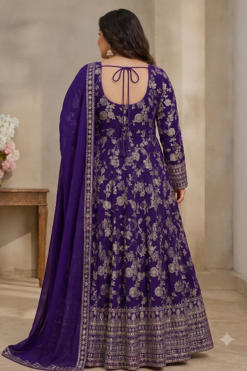Purple Jacquard Anarkali Gown with Dupatta