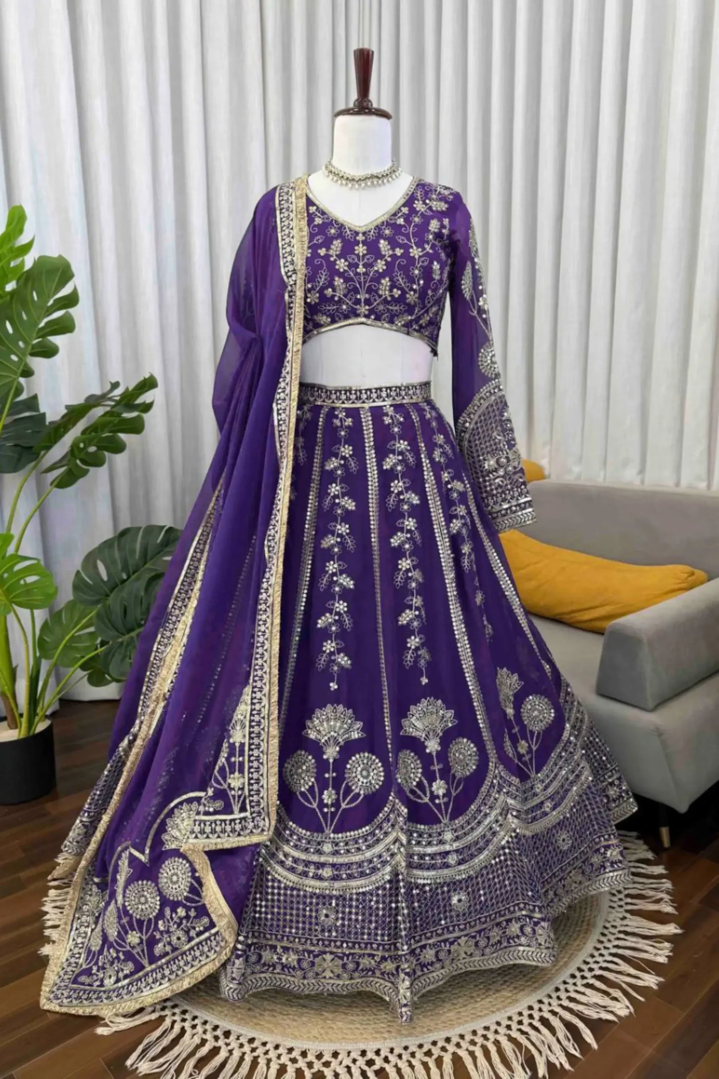 Rich Purple Georgette Embroidered Lehenga Choli