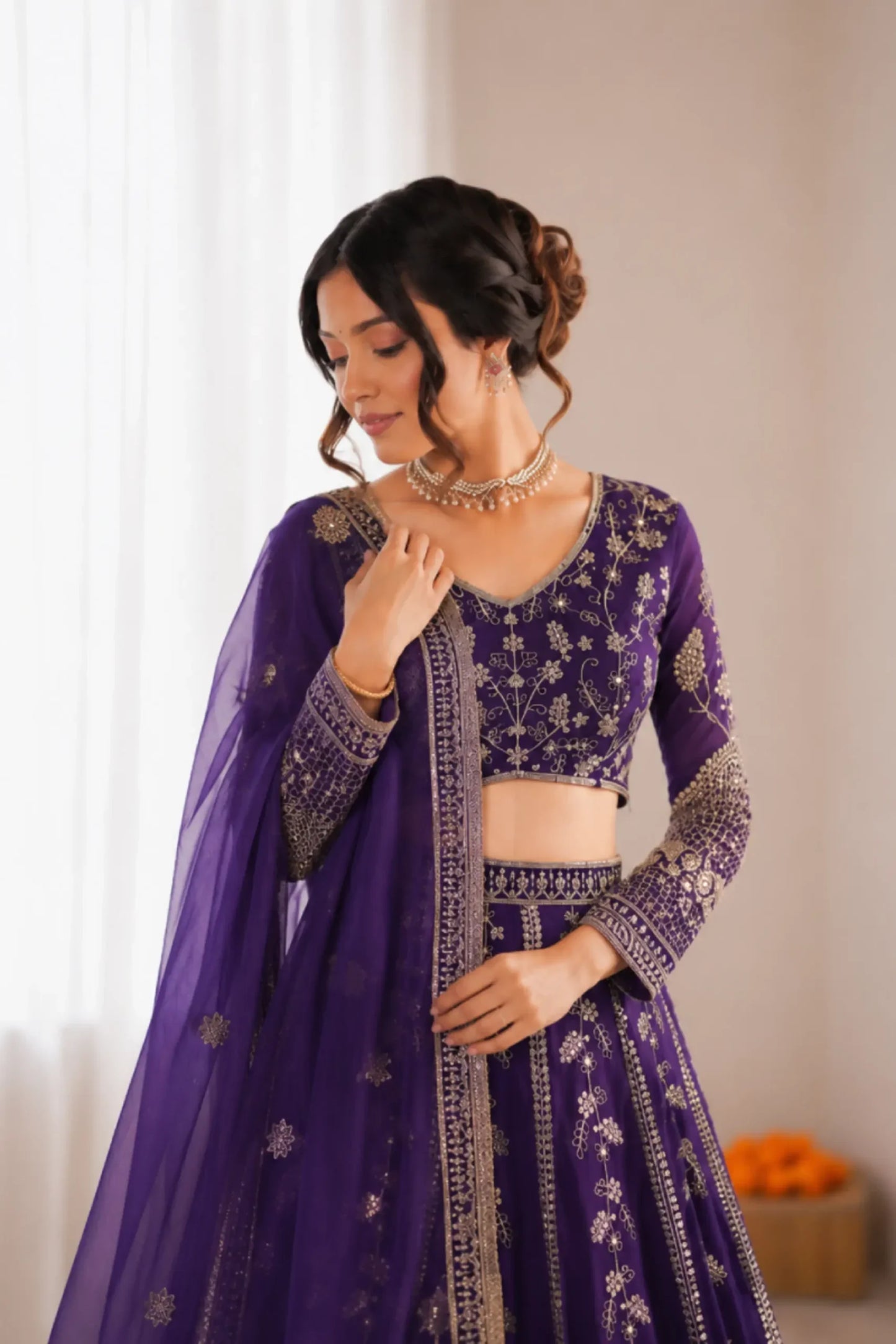 Rich Purple Georgette Embroidered Lehenga Choli