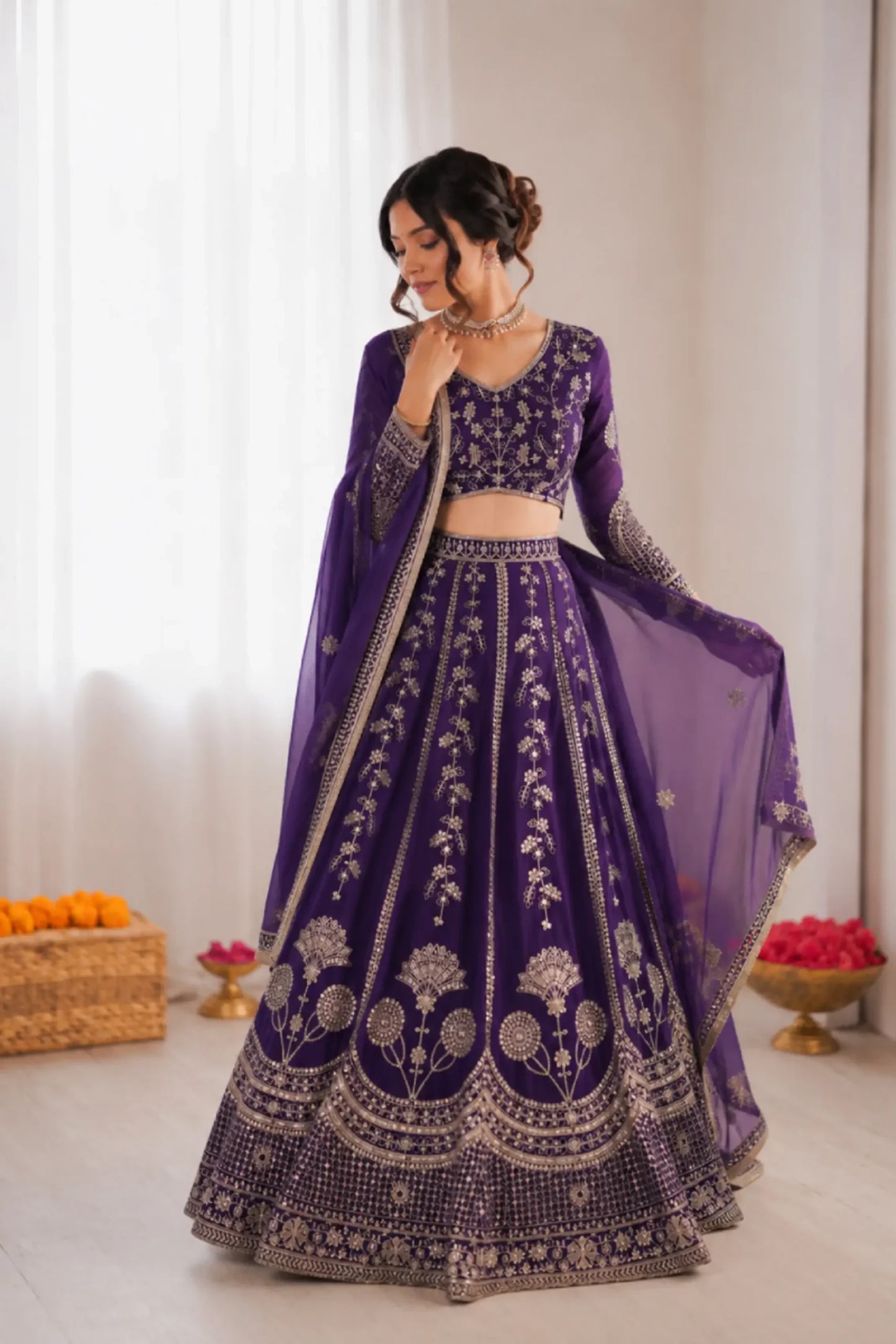 Rich Purple Georgette Embroidered Lehenga Choli