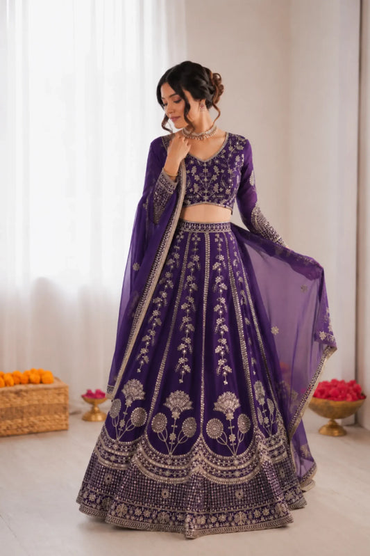 Rich Purple Georgette Embroidered Lehenga Choli