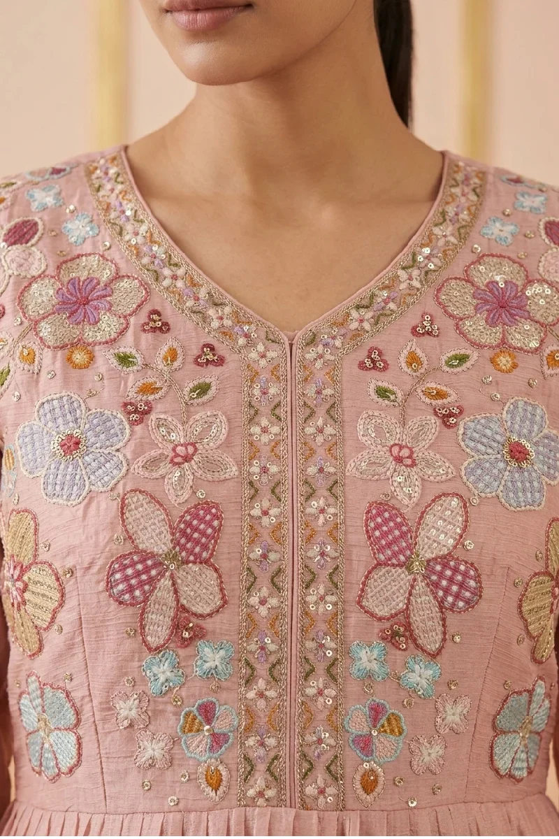 Pink Chinon Embroidered Sharara with Tunic