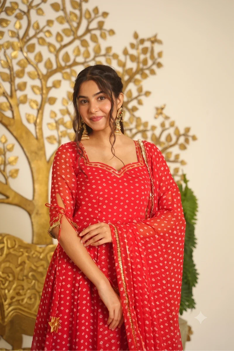 Red Georgette Gota Anarkali Suit