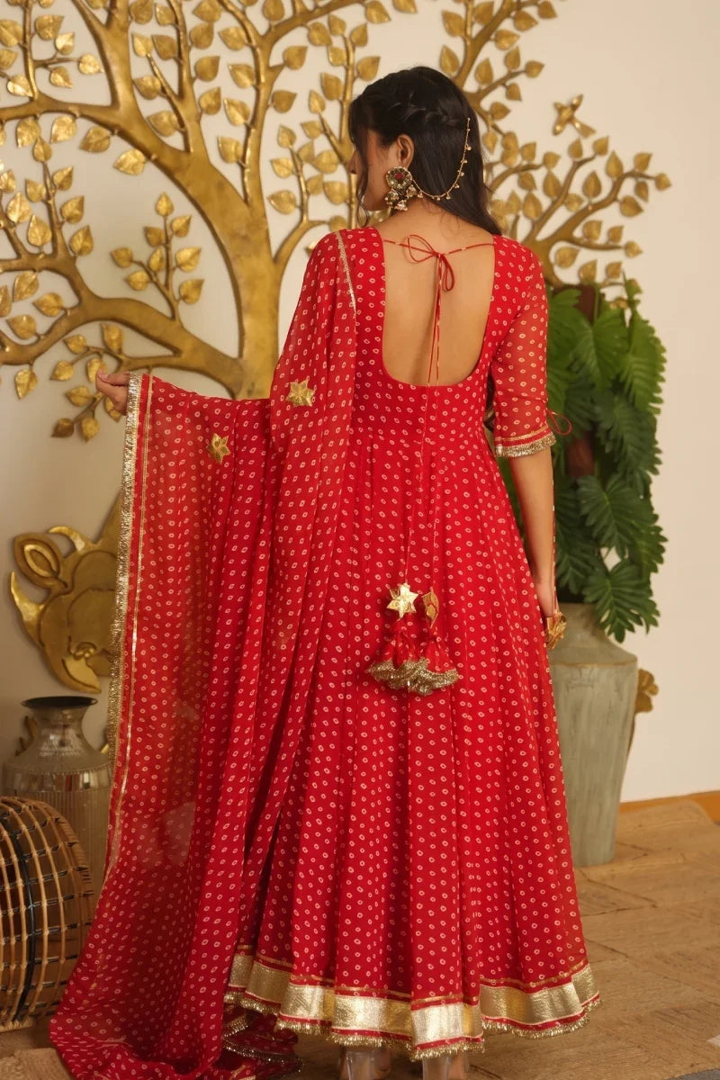 Red Georgette Gota Anarkali Suit