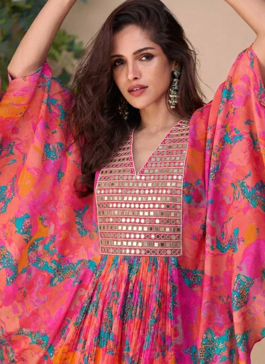 Pink A Real Mirror Chinon Silk Sharara Suit