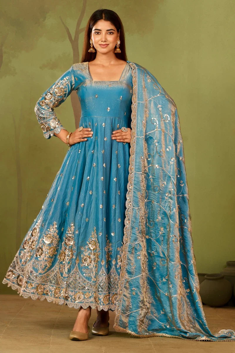 Red Jelly Simmar Silk Embroidered Anarkali Suit with Dupatta