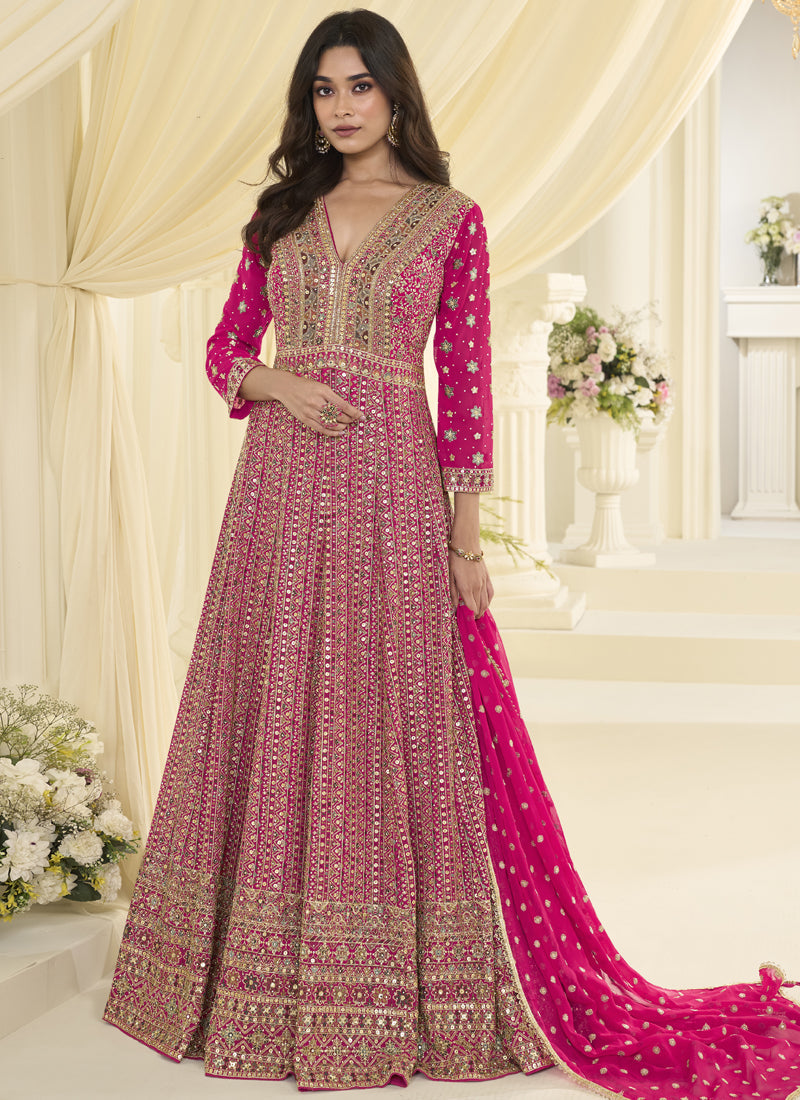 Pink Embroidered Georgette Gown Suit
