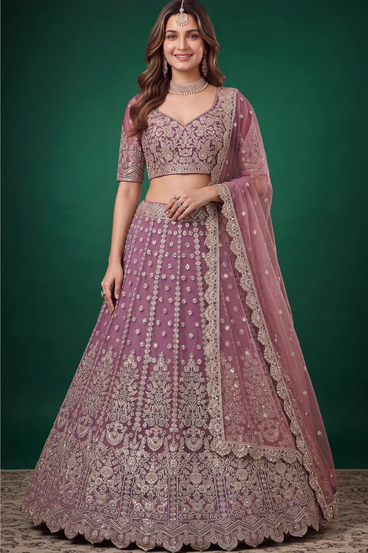Purple Soft Net Embroidered Lehenga Choli