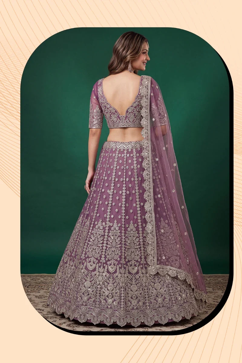 Purple Soft Net Embroidered Lehenga Choli
