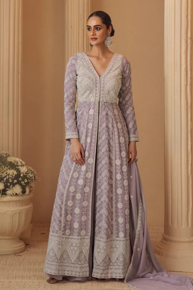 Violet Thread Work Georgette Anarkali Suit