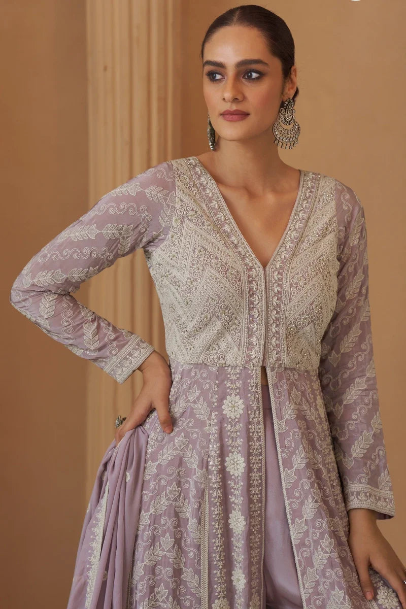 Violet Thread Work Georgette Anarkali Suit
