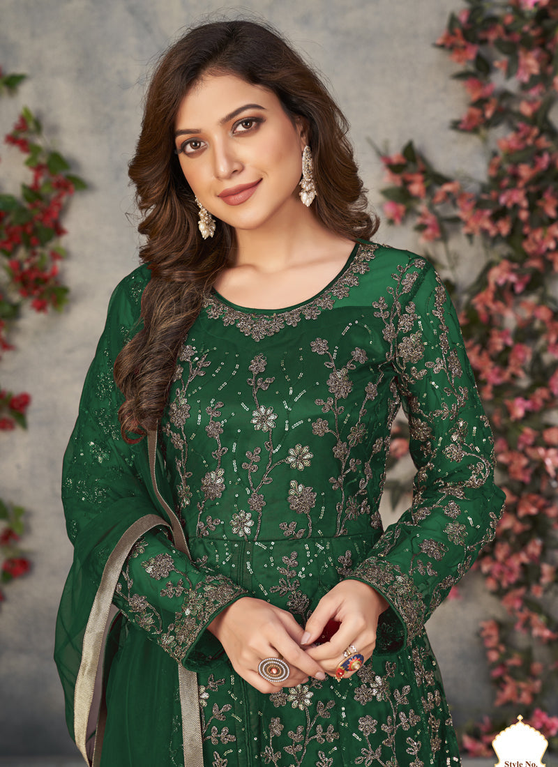 Green Net Embroidered Anarkali Suit
