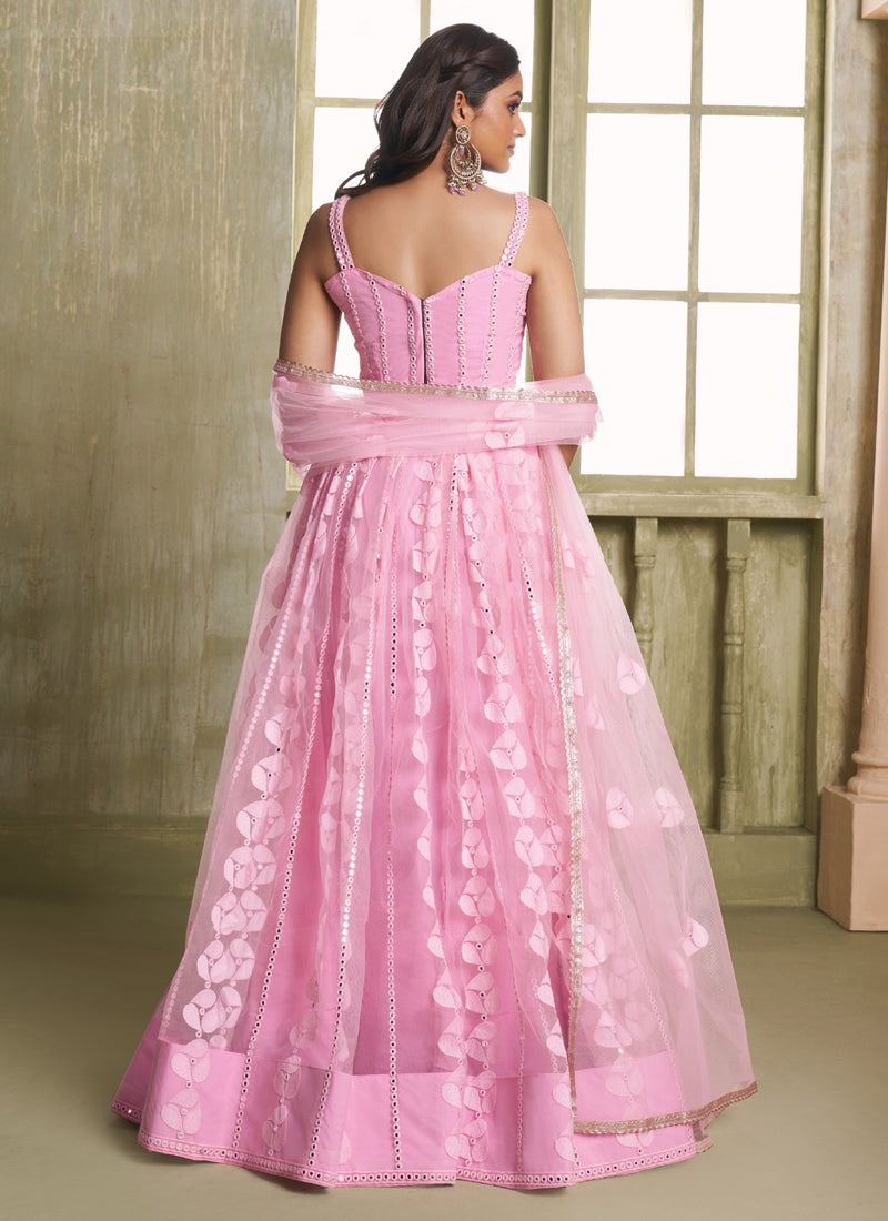 Baby Pink Butterfly Net Thread Sequins Lehenga Choli