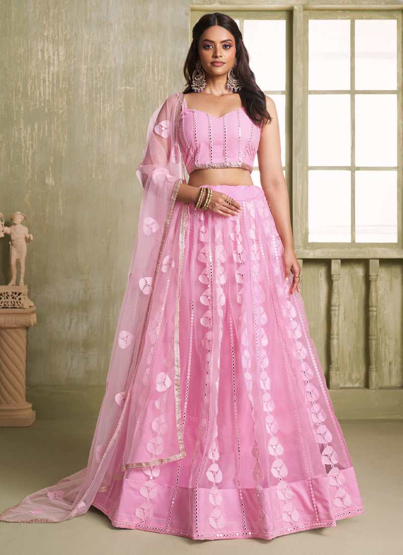 Baby Pink Butterfly Net Thread Sequins Lehenga Choli