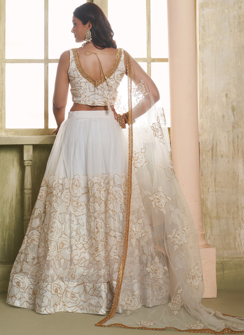 Off White Butterfly Net Thread Sequins Designer Lehenga Choli