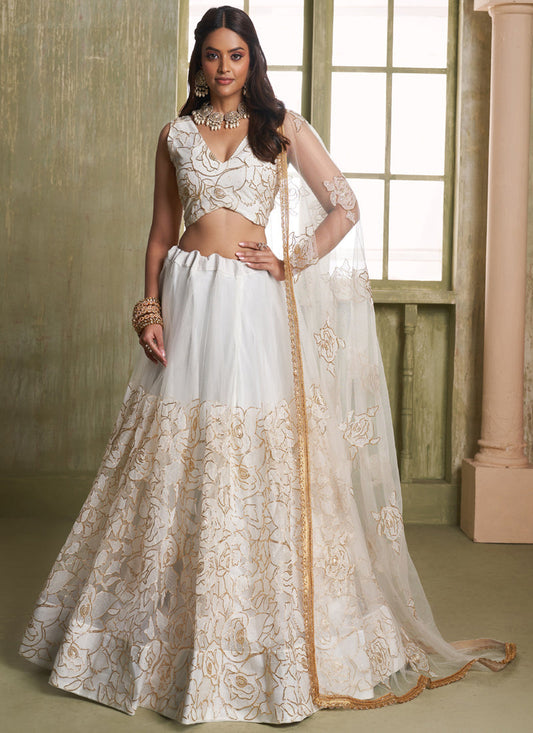 Off White Butterfly Net Thread Sequins Designer Lehenga Choli