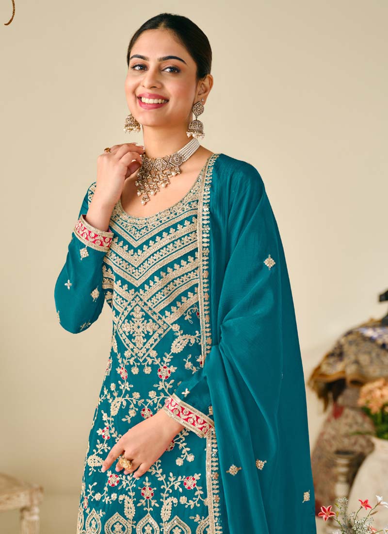 Rama Premium Chinon Embroidered Palazzo Suit