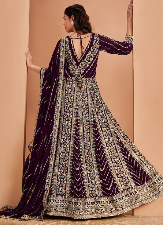 Violet Faux Georgette Embroidered Anarkali Suit