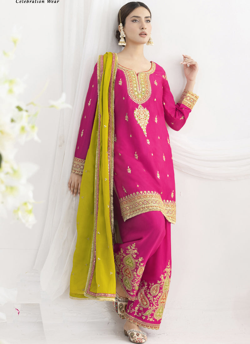 Pink Chinon Silk Embroidered Designer Salwar Suit