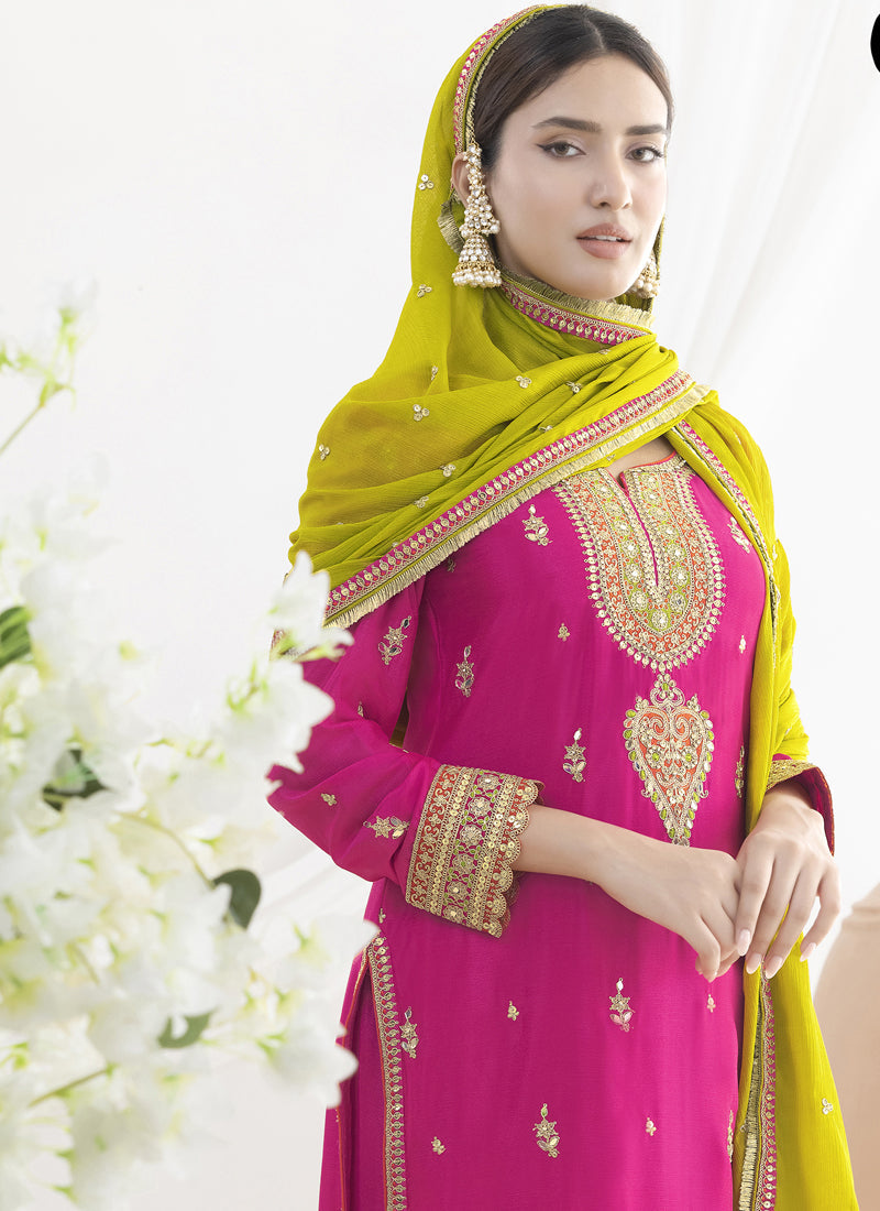 Pink Chinon Silk Embroidered Designer Salwar Suit