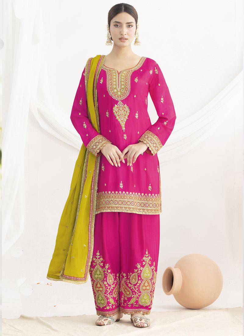 Pink Chinon Silk Embroidered Designer Salwar Suit