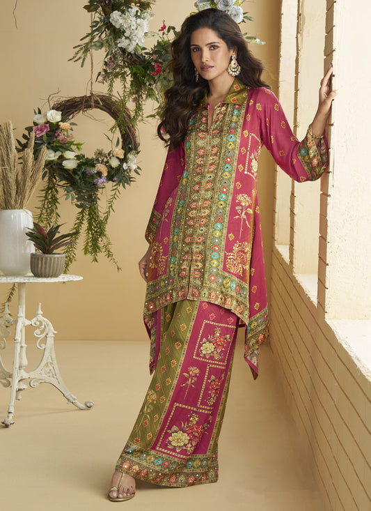 Pink Crepe Silk Embellished Mirror Work Designer Co-Ord Set