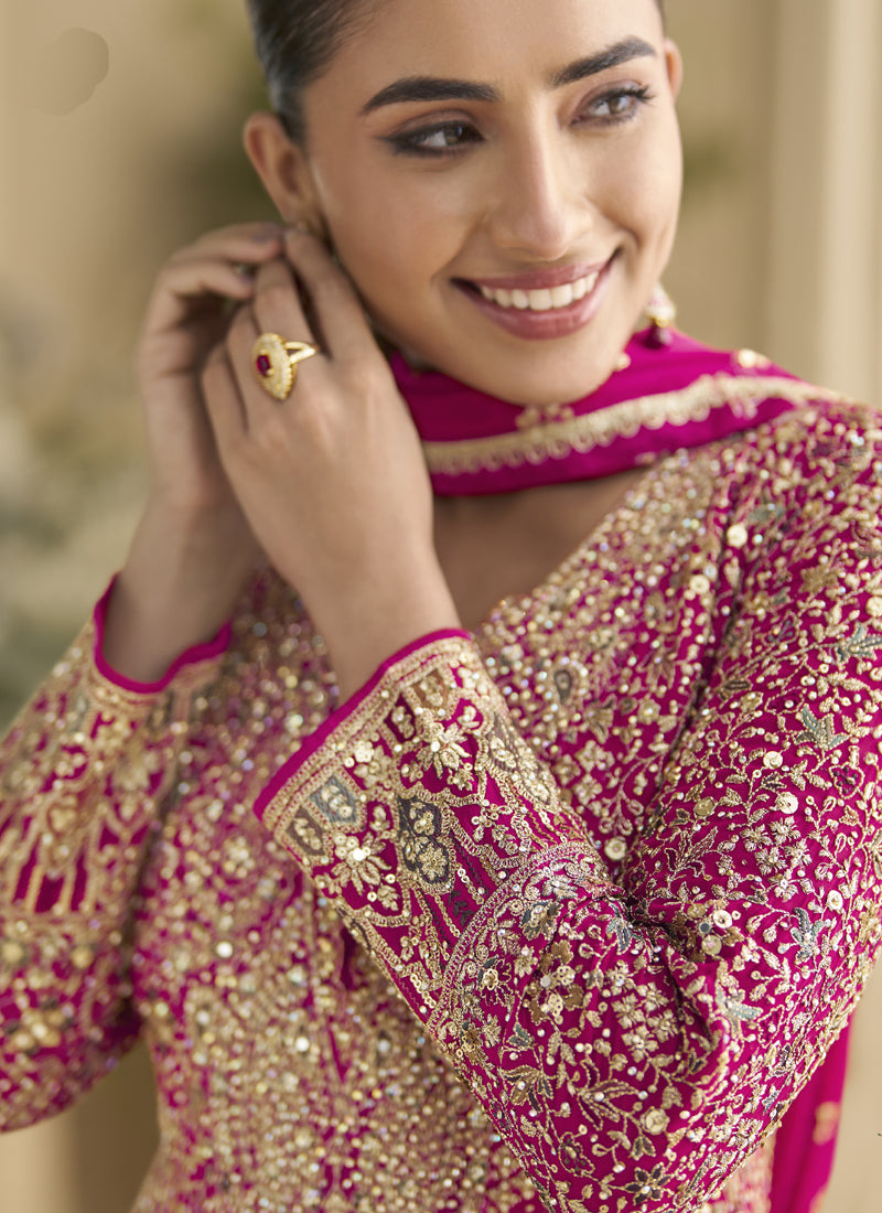 Pink Georgette Embroidered Seroski Zarkan Anarkali Suit