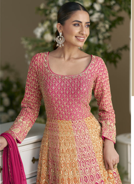 Pink Embroidered Seroski Zarkan Gown With Embroidered Dupatta
